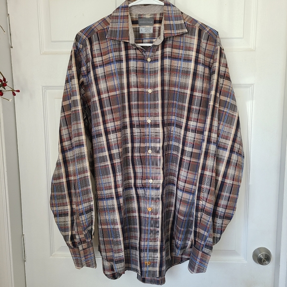 Thomas Dean Men's Long Sleeve Dress Shirt, Size: XL Color: Plaid Pattern - Picture 2 of 15
